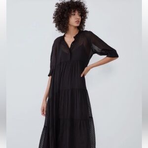 Zara Black Sheer Midi Dress size Small
